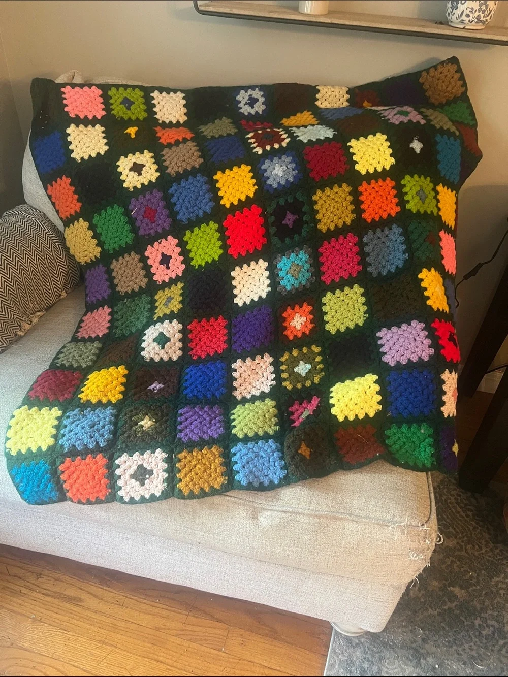 Vintage Handmade Multicolor Granny Square Throw Blanket - Home Holiday 76x49
